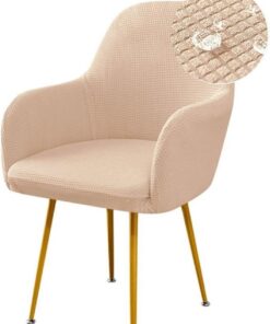 Fundas elásticas for sillas de Comedor, Impermeables, de Jacquard, con Respaldo Curvo y reposabrazos, Funda for sillón Giratorio de tocador(Beige,6 PCS)