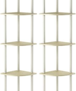 Furinno TURN-N-TUBE Juego De 2 Estantes Esquineros De 5 Niveles Con Estantes Abiertos, Para Organizar Y Guardar Cosas En Sala De Estar, Oficina En Casa Y Garaje, Mármol Sintético Crema/Blanco