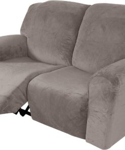 ele ELEOPTION Funda de Sillón Reclinable Relax, Funda de Sillón Extensible de Terciopelo, Funda de Sillón de Masaje Lavable en Casa, Protector de Sillón Reclinable - 2 Plaza (6 Piezas), Marrón Claro
