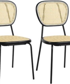 Conjunto de 2 sillas de Comedor escandinavas Silla de ratán Natural y Estructura de Metal Negro