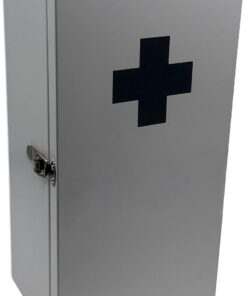Armario farmacéutico Relaxdays, 3 estantes, 42 x 21 x 15,5 cm, para medicamentos, Montaje en Pared, Blanco/Gris