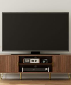 HEYZOEY Mueble bajo para TV de hasta 60 Pulgadas, 2 Puertas, con armarios para salón, Color Nogal, 137 x 38 x 48 cm