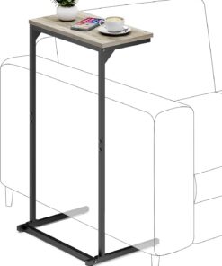 TUTOTAK Mesa auxiliar en forma de C, mesa pequeña, mesa de café de 73 cm de altura, salón, dormitorio, Greige TB01BG071EU