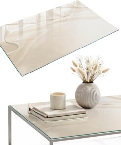 Tapa para Mesa de Centro 120x80 cm | Rectangular | Bordes Pulidos | Ondas cremosas | con Impresión Decorativa | Pies Antideslizantes | para la Cocina y Salón | Vetro Temperato