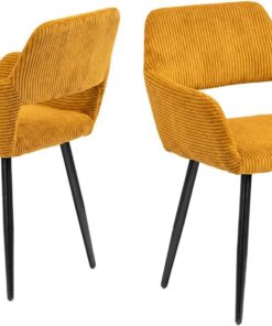 MEUBLE Cosy Juego de 2 Sillas de Comedor Escandinavo Sillón Tapizado en Pana con Reposabrazos Patas Metal para Cocina Salón Dormitorio Oficina, Amarillo
