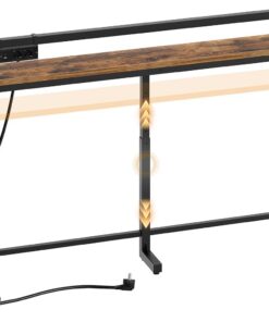 YATINEY 180 cm Mesa Consola Estrecha con Altura Ajustable (70-90 cm), Mesa de Entrada con Regleta Eléctrica Corredera, para Pasillo, Sala de Estar y Dormitorio, Marrón Vintage XCT21CBR