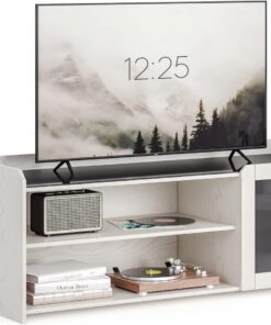 Meerveil Mueble de TV, madera, color blanco crema, 120 x 45 x 40 cm