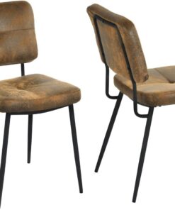 MEUBLE Cosy Juego de 2 Sillas de Comedor Vintage Tapizadas en Gamuza sin Reposabrazos con Patas Metal para Cocina Salón Dormitorio