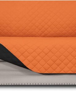 Easy-Going - Funda Reversible para sofá de 2 plazas, Protege contra Perros y Otros Animales, Resistente al Agua, con Varillas de Espuma y Correas elásticas, Naranja/Negro