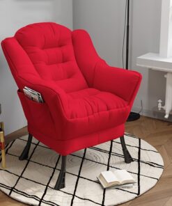 Sillón reclinable de tela moderna con bolsillo, cómodo sillón perezoso para sala de estar, sofá relajante, silla reclinable con marco de acero y asiento tapizado en color rojo