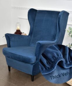 Highdi Funda de Sillón de Orejero Elástica, Terciopelo Relax Color sólido Funda de Sofá con Funda de Cojín 2-Piezas, Fundas Protector de Butaca para Strandmon, Dormitorio Recepción (Azul Marino)