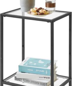 YMYNY Mesas de Café, Mesa Auxiliar, Mesita de Noche, Mesita de Teléfono, Mesas de Centro Pequeñas, Adecuada para Pasillos de Oficinas, Salas de Estar, 38×28×56CMNegro HGD002B