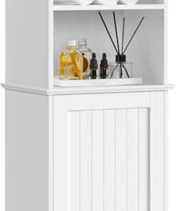 Yaheetech Armario Alto Baño Mueble Auxiliar de Baño 40x30x153 cm Blanco | con Estantes Ajustables Armario de Cocina con Puerta Armario Estrecho
