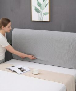 Cabecero de tela para cama individual, color sólido, protección elástica, cabecero de cama para dormitorio, decoración, gris claro, 120 cm
