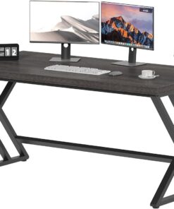 LVB Escritorio moderno para computadora, escritorio industrial de oficina en casa con almacenamiento, mesa de computadora de estudio de madera metálica para dormitorio, escritorio ejecutivo de granja