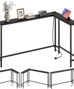 YATINEY Mesa de Entrada, Aparador de 15 cm de Anchura Tras el Sofá, 3 Tipos de Montaje, Consola con 1 Toma y 2 Puertos USB, Mesa de Pasillo Larga para Salón, Pasillo, Negro XCT07CBB