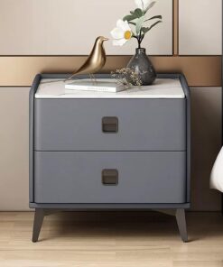Mesita de Noche con Cajón, Losa de Roca Mesa Auxiliar, Cómoda de Noche Pequeña, Mesita Noche Moderna de Madera, Acabado en Cuero de Microfibra, for Sala de Estar, Dormitorio (Color : Blauw
