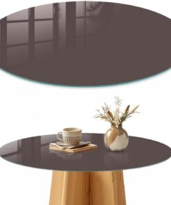 Tapa para Mesa de Centro 90 cm | Redondo | Multiusos | Bordes Pulidos | Marrón descolorido | para la Cocina y Salón | con Impresión Decorativa | Pies Antideslizantes | Vetro Temperato