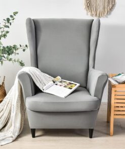 Funda para sillón orejero de 1 Asiento elástica Fundas de sillón con Orejas 2 Piezas Cubre Sillón Fundas para sillas con Respaldo de alas Gris Claro