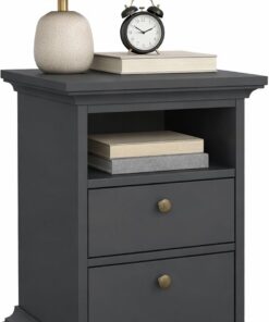 Mesita de Noche, Mesa Auxiliar con Dos Cajones y Hueco Superior Cabriel Mat Grey, Color Gris Mate, 44 x 40 x 59 cm