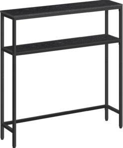 VASAGLE Mesa de Consola de 2 Niveles, Mesa Auxiliar con 2 Estantes, 20 x 80 x 80 cm, para Sala de Estar, Pasillo, Recibidor, Gris Carbón y Negro Tinta LNT130B22