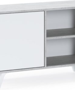 Skraut Home | Mueble de TV para Salón | 57 x 95 x 40 cm | Indicado para TV de 32/40" | Modelo Wind 100 | Cemento | Puerta Abatible Color Blanco