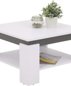 Hela Tische, Tim - Mesa de Centro Cuadrada, Material Compuesto de Madera, Revestimiento de Melamina, Estructura Bajo el Tablero en Color en Contraste, Blanco/Antracita, 68 X 68 X 41 cm