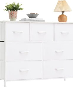 Somdot Comoda Dormitorio, Cajonera con Cajones de Tela, Armario para Salón, Estudio y Habitación Infantil, Gavetero, 30 Profundidad x 100 Ancho x 77 Alto (7 Cajones), Blanca