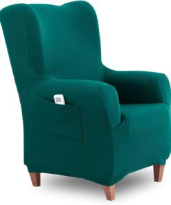 Textilhome Funda Sillón Orejero Elástica TEIDE Ajustable Protector Verde | Funda elástica para sillón orejero 70 a 110cm con ajuste perfecto, protección diaria y espumas antideslizantes incluidas.
