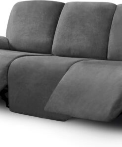 ULTICOR Fundas de terciopelo de 8 piezas para sofá reclinable, fundas elásticas para sofá reclinable de 3 cojines, fundas de muebles, gruesas, suaves, lavables (funda reclinable de 3 plazas, gris