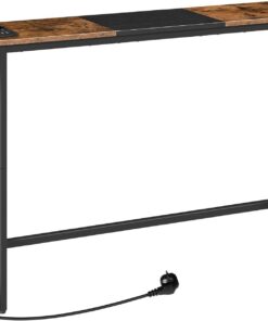HOOBRO Mesa de Entrada, Consola Estrecha, Mesa Estrecha para Detrás del Sofá, Mesa de Entrada con Base de Carga con Enchufes y Puertos USB, para Entrada,Marrón Vintage y Negro EBF114CXG01
