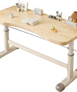 Escritorio de pie ajustable de 120 x 60 cm, mesa de esquina redondeada de 1,5 cm de grosor, escritorio elevador manual para oficina en casa, estudio, dormitorio