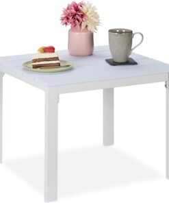 Relaxdays Mesa Auxiliar Balcón, Resistente Intemperie, Terraza y Jardín, 39 x 52 x 48 cm, Mesita Exterior, Blanco