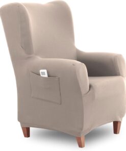 Textilhome Funda Sillón Orejero Elástica TEIDE Ajustable Protector Beige | Funda elástica para sillón orejero 70 a 110cm con ajuste perfecto, protección diaria y espumas antideslizantes incluidas.
