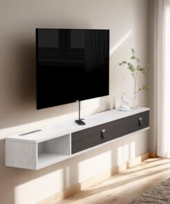 Mueble de TV Moderno, Estante de TV Flotante con 2 Puertas, Gran Almacenamiento para Salón u Oficina