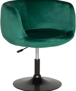 Happy Garden Taburete de Bar Nolan en Terciopelo Verde. Taburete de Bar de Estilo Moderno, con rotación de 360° y Altura Regulable. Taburete de Cocina con Respaldo, reposabrazos y pie metálico.