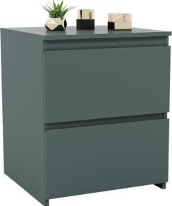 Vida Designs Denver - Mesita de noche grande con 2 cajones, color verde, almacenamiento que ahorra espacio, 52 cm de alto x 39,5 cm de ancho x 39,5 cm de profundidad, mesa auxiliar grande, minimalista