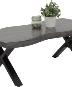 Hela Tische, GERD - Mesa de Centro (Estructura en X, Metal Negro, Tablero de Panal de Abeja con Revestimiento de Melamina, decoración de Acacia Gris, 110 X 60 cm)