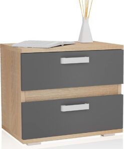 duehome | Mesita de Noche, Mesilla de Dormitorio, Modelo Ataneq, Acabado en Color Cambrian y Grafito, Medidas: 60 cm (Largo) x 40 cm (Fondo) x 50 cm (Alto)