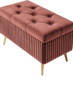 Ottomán de almacenamiento, Banco otomano de extremo de cama con almacenamiento, tapizado en tela con botones, banco para pies tipo taburete para sala de estar, dormitorio y entrada(Cameo brown,60cm)