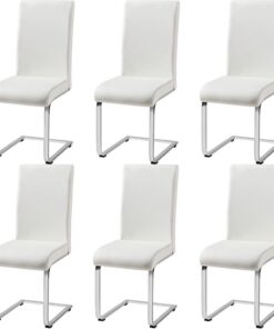 Yaheetech Pack de 6 Sillas de Comedor Cocina Moderna Tapizada de Blanca | Silla para Comedor Tapizada de Piel Sintética, Pata Metal, Silla Altura de 47 cm, Capacidad Max de 135 KG, para Restaurante