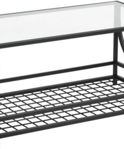 Moderna mesa de centro ovalada de cristal con patas de metal y estante de almacenamiento, elegante mesa auxiliar para sala de estar, diseño duradero y elegante