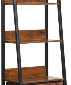 FurnitureR Estantería de Escalera para Libros, Estante de Almacenamiento Industrial, Estante Abierto con cajón para salón, Dormitorio, Oficina, Cocina, jardín, 42,5 x 29 x 141 cm, marrón