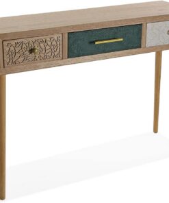 Versa Bridge Mueble Recibidor Estrecho para Entrada o Pasillo, Mesa Consola, con 3 cajones, Medidas (Al x L x An) 77 x 30 x 107 cm, Madera, Color Blanco, Verde y Marrón