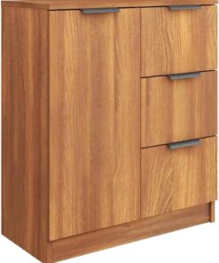 Shally Dogan Aparador de madera marrón con 1 puerta y 3 cajones, cajonera para ahorrar espacio, aparador multiusos ideal para entrada, salón, baño, oficina, tiradores de metal, 60 x 30 x 70 cm (roble)