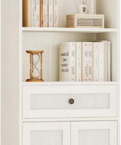 Coleshome Estantería con Puertas Cajones 5 Niveles, Librería 164cm Blanco | Montaje Fácil 164x48x24cm Estantería Cajón Repisas Ajustables Antivuelco 60-80 Libros Salón Dormitorio Oficina