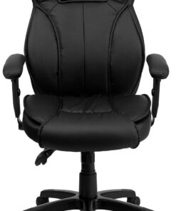 Flash Furniture Hansel LeatherSoft - Silla de Oficina ergonómica y giratoria multifunción con Respaldo Alto, Color Negro, con Perilla de Apoyo Lumbar con Brazos