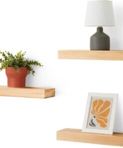 Amazon Basics - Estantes flotantes de Pared de Madera, Paquete de 3, Pino, 40,13 x 12,7 x 4,57 cm