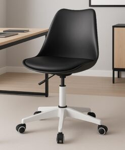 BAKAJI Silla de Oficina ergonómica de diseño Moderno con Altura Ajustable y cojín Acolchado de Alta Densidad, Asiento Giratorio con Ruedas giratorias, Ideal para casa, Estudio (Negro)