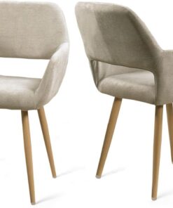 MEUBLE COSY Juego de 2 Sillas de Comedor Escandinavo Sillón Tapizado en Tela con Reposabrazos Patas Metálicas para Cocina Salón